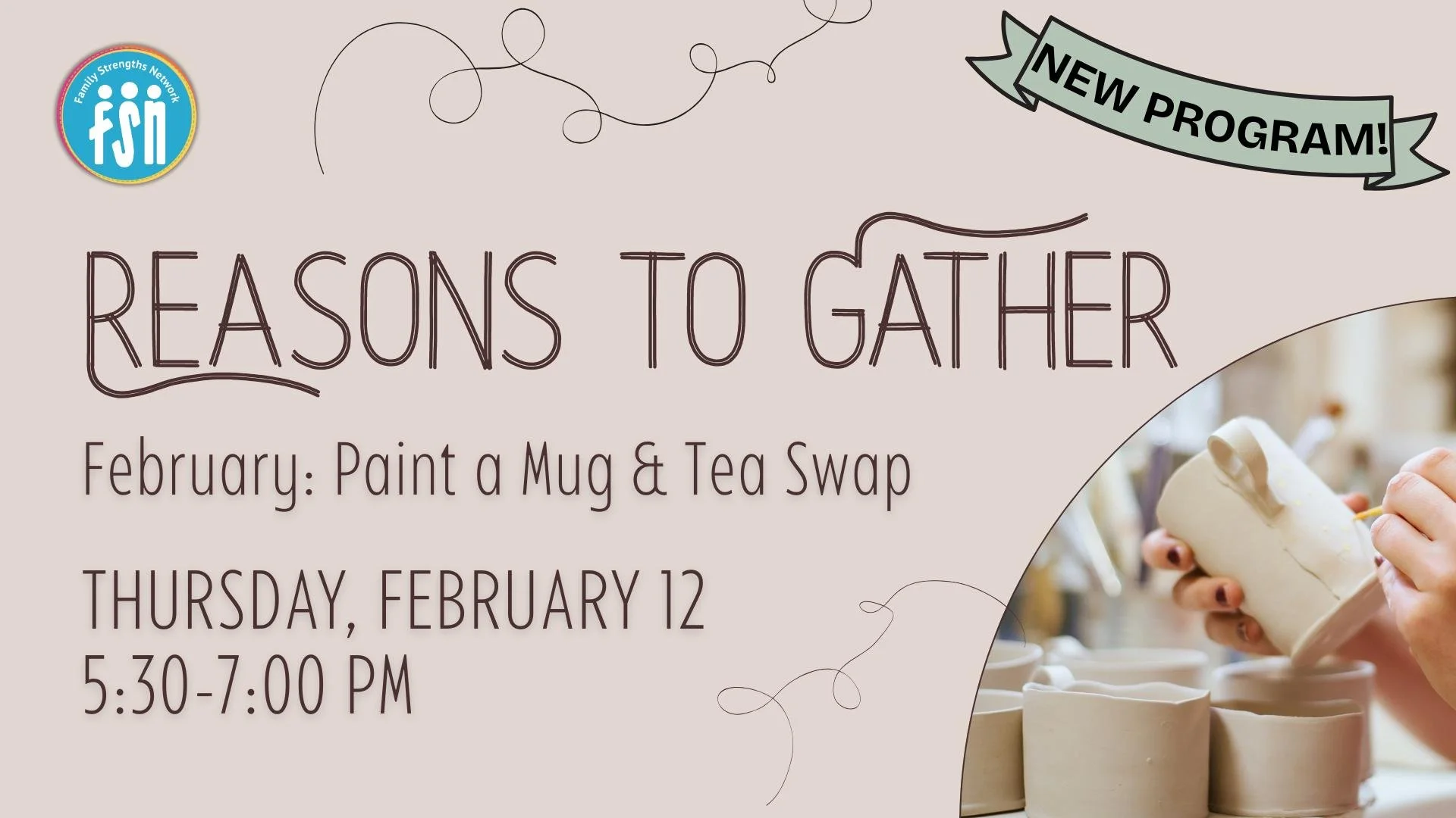 The mug-painting spots for this Reasons to Gather filled quickly - the event was published, we blinked, and then it was at capacity 🤯
If you missed out on signing up for mug painting, you can get on the waitlist (find "Reasons to Gather - Mug P