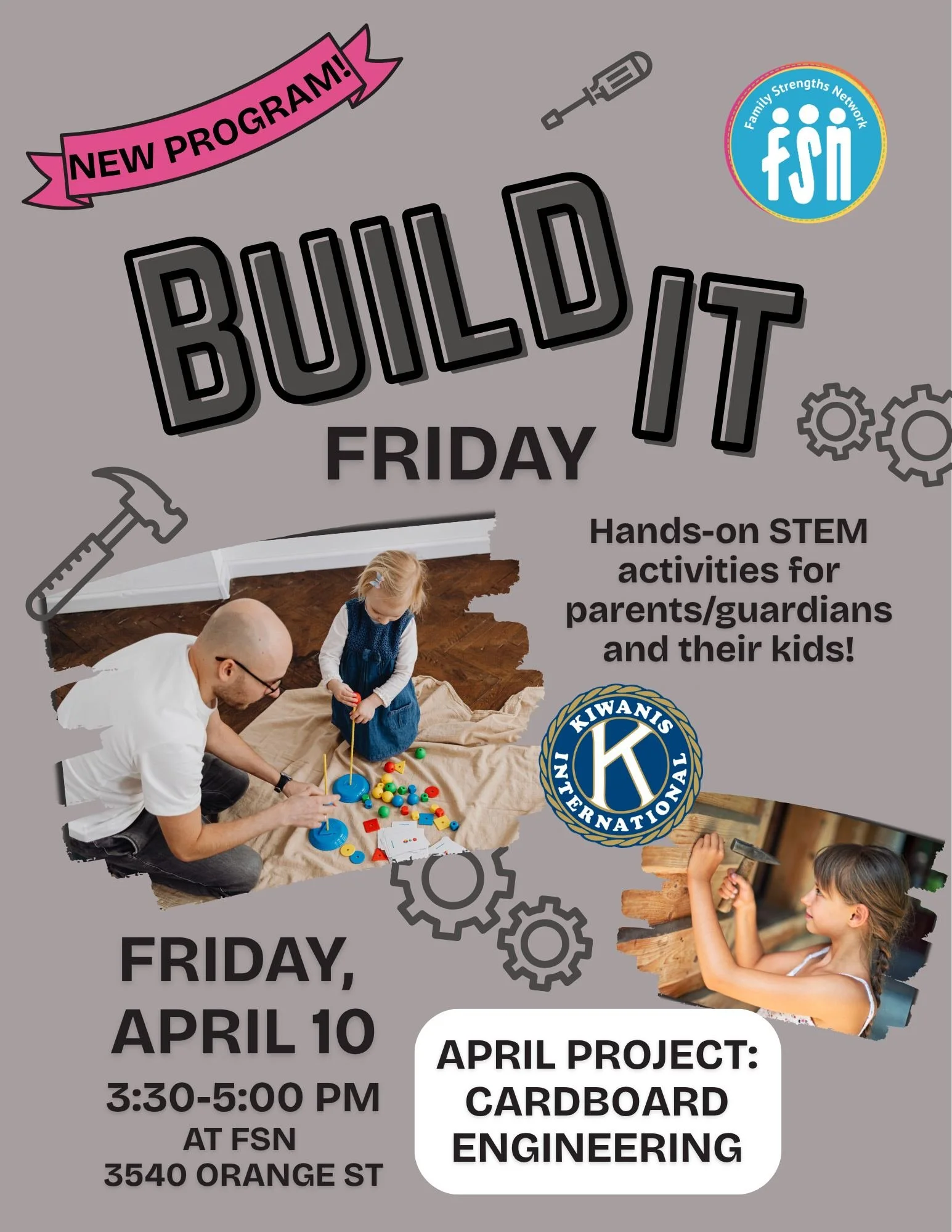 Yes, another new program at Family Strengths Network!
Build It Fridays: Hands-on STEM activities for parents/guardians and their kids.

Families will explore creativity, problem-solving, and teamwork through fun building activities. Each session feat