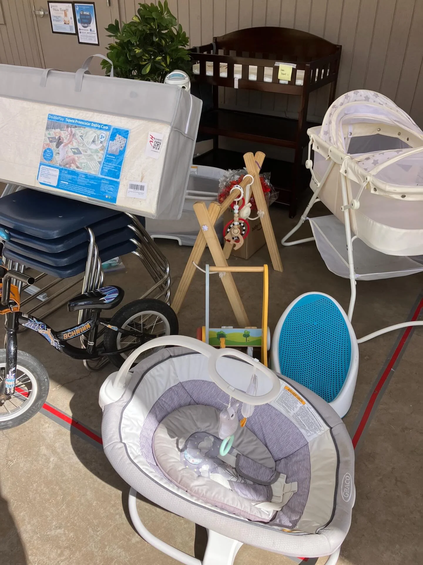 A few of the bigger items outside FSN today at the Clothing &amp; Small Item swap! Come grab these and check out the mountains of clothes, toys, books, shoes and baby items. See previous posts for days and times.