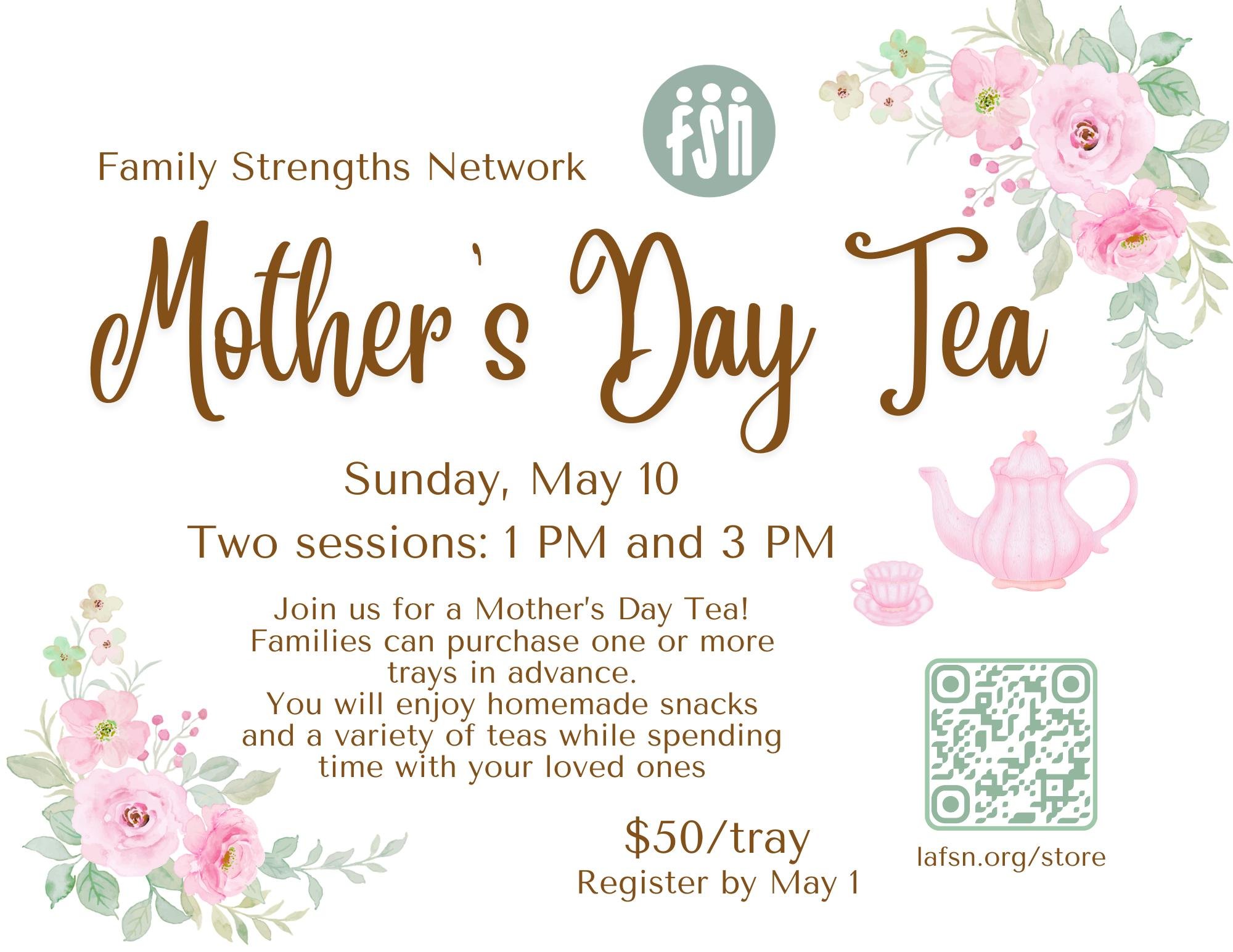 The deadline to reserve your tea tray(s) for our first Mothers' Day Tea is May 1! There are spaces left in each session.

Join us for a charming afternoon tea experience, offered in two sessions at 1:00 PM and 3:00 PM. Each seating will feature beaut
