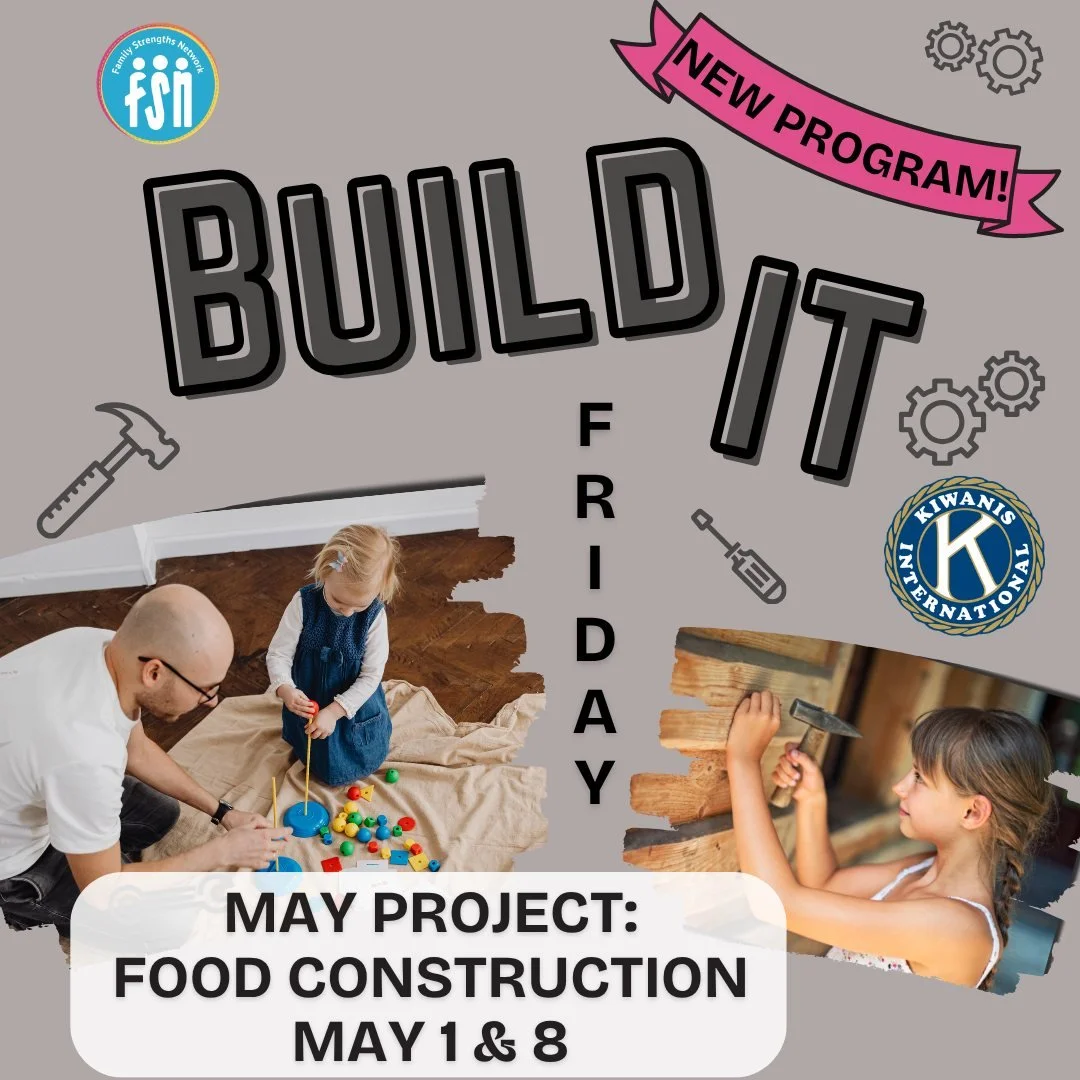 Build-It Fridays on May 1st and 8th: Food Construction!
Bring your kids after school to make fun things out of spaghetti noodles, pretzels, marshmallows, and more!
Free! At FSN - 3540 Orange St.