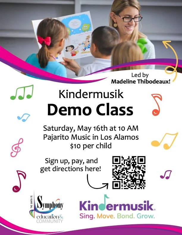 Courtesy share:
Madeline Thibodeaux of Los Alamos will be teaching weekly Kindermusik classes starting in August. 
This Saturday, she is holding a demo class to introduce the program!
See address and register here: https://form.jotform.com/2611862017