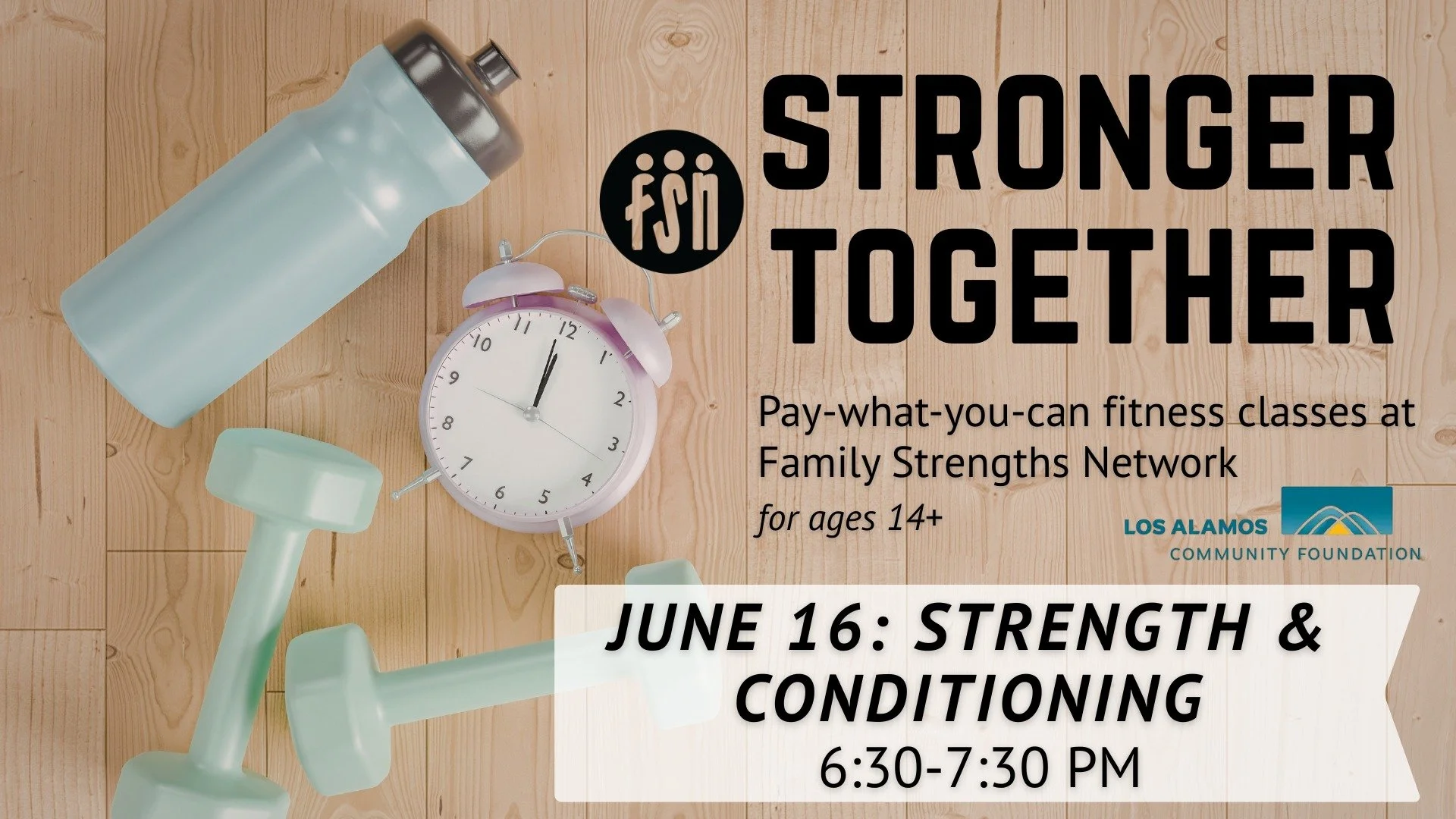 Our next "Stronger Together" class will be another round of Strength &amp; Conditioning with Ashley, who has extensive experience leading fitness classes.

Tuesday, June 16
6:30-7:30 at FSN (3540 Orange St)

Stronger Together is a welcoming