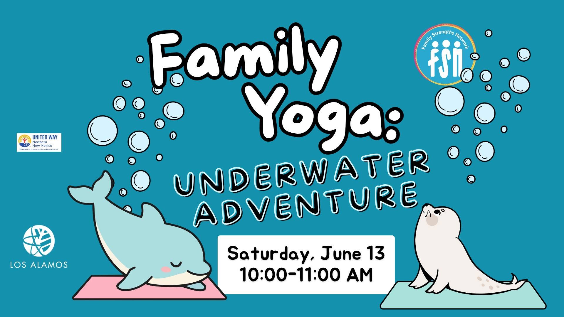 Family Yoga in June: Underwater Adventure

Through family-friendly, all-levels-welcome yoga, we will explore the oceans and other bodies of water through poses and stories.

Saturday, June 13
10-11 AM at FSN
FREE!

About Family Yoga at FSN: This is a