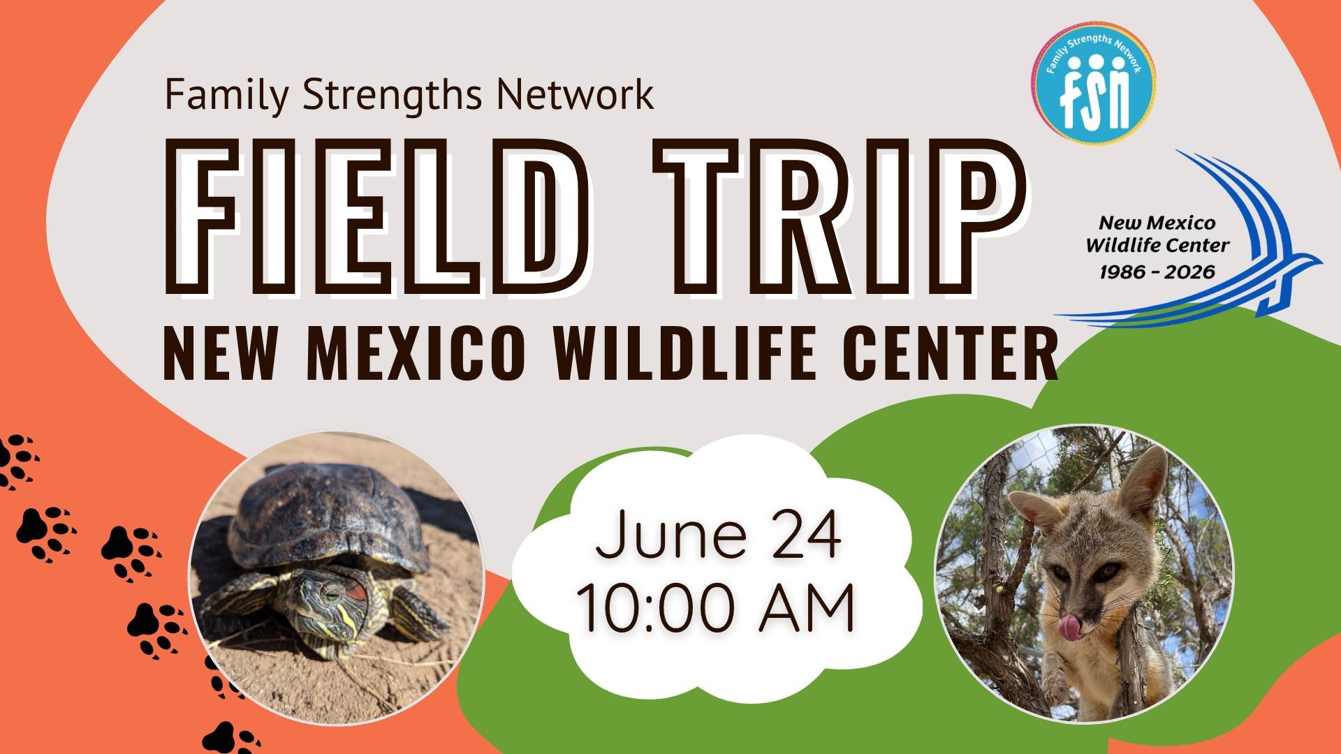 Join us for a Family Strengths Network Field Trip to the New Mexico Wildlife Center!
This one-hour guided tour includes a special ambassador animal encounter, giving families the opportunity to learn about and connect with animals up close.
After the