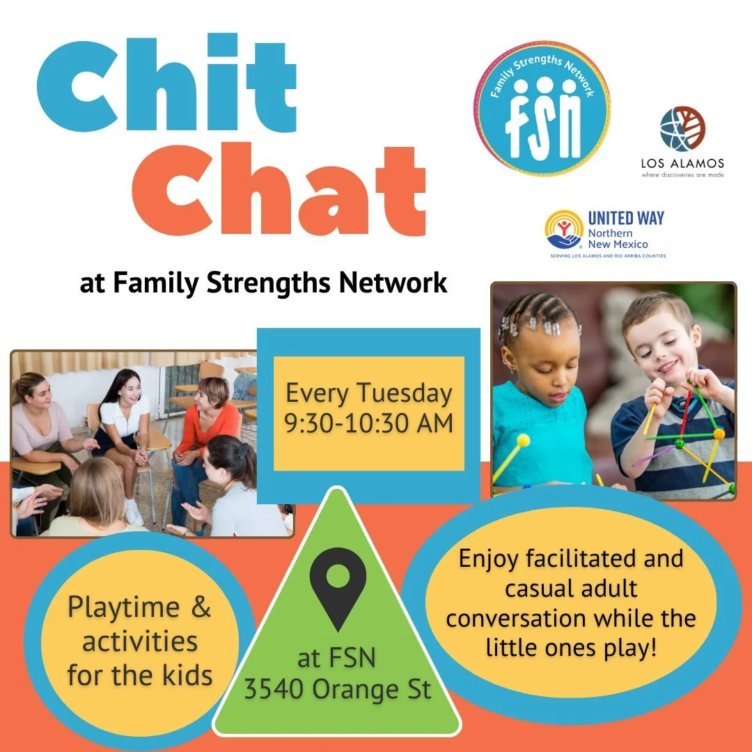 Chit Chat at Family Strengths Network is back for the new school/FSN year!
Every Tuesday that we're open, there will always be at least one facilitator to sit and talk with. There will often be topics to help guide conversation, but there is always r