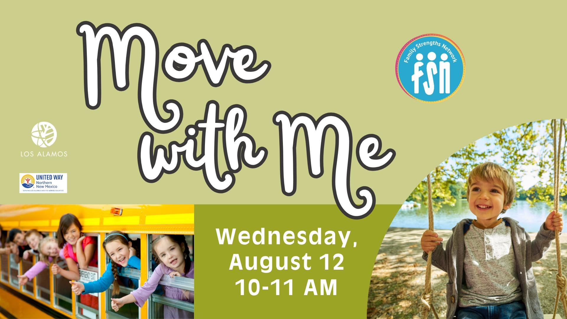 Move With Me: Wednesday, August 12 from 10-11 AM!

A fun movement class that introduces little ones to the mind-body connection.
Free at FSN (3540 Orange St).