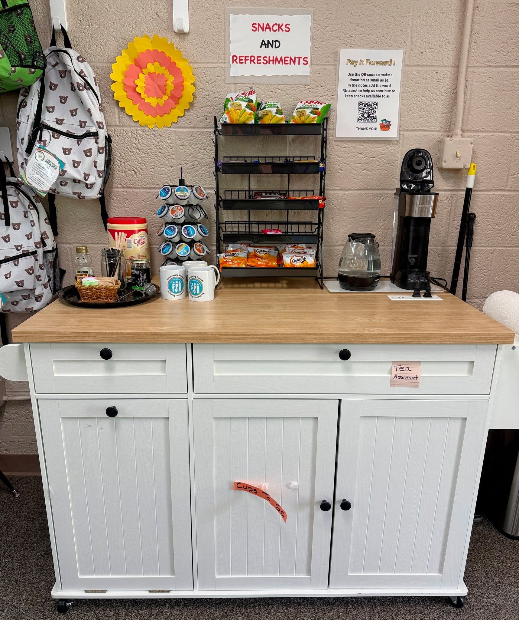 Yes, the snacks, coffee and tea in the FRC are free! Help yourself when you are here.

Want to pay it forward and help us keep our refreshments stocked? You can donate as little as $1 through our Give Butter page (add "snacks" to the note):