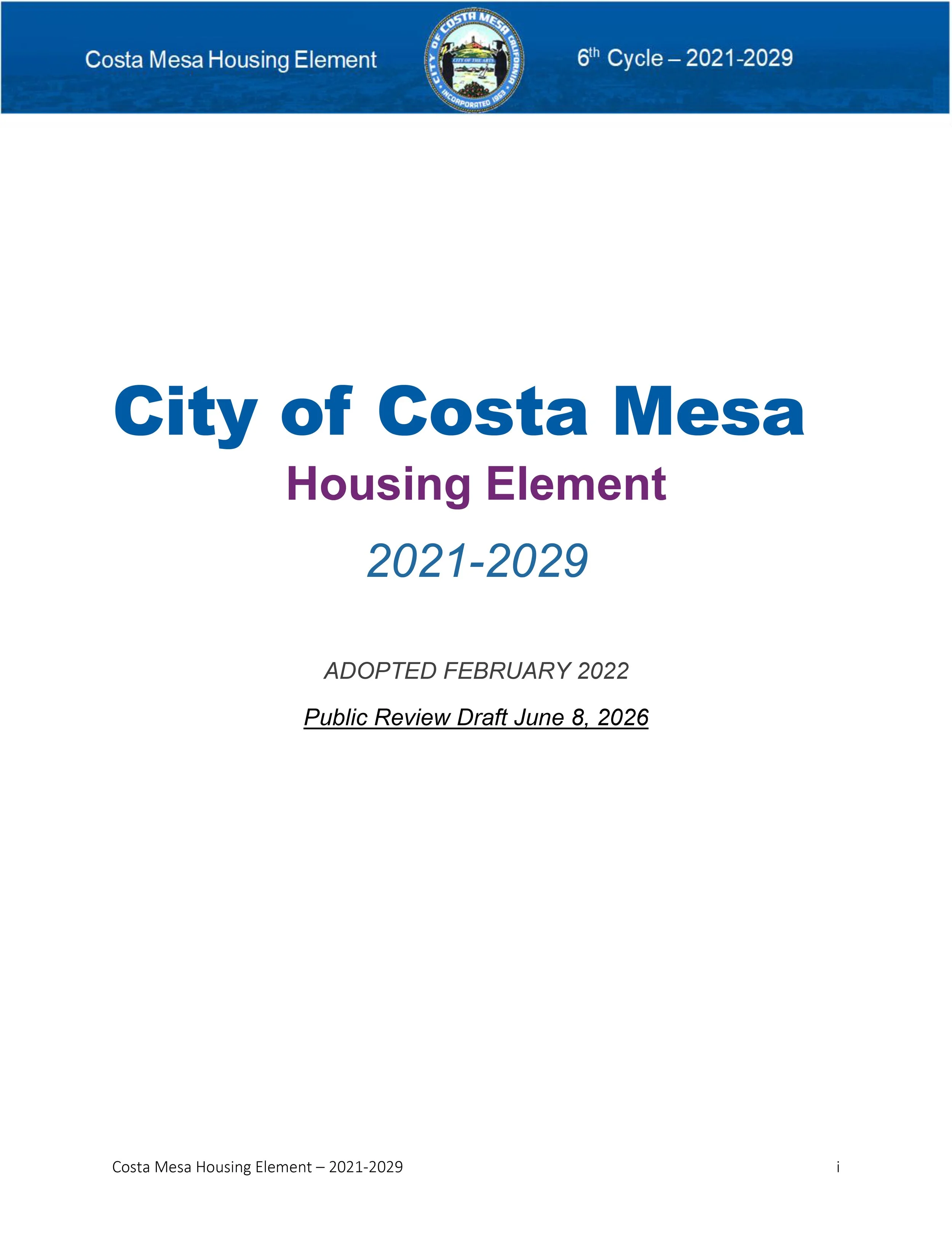 Draft Housing Element Available for Public Review and Comment!