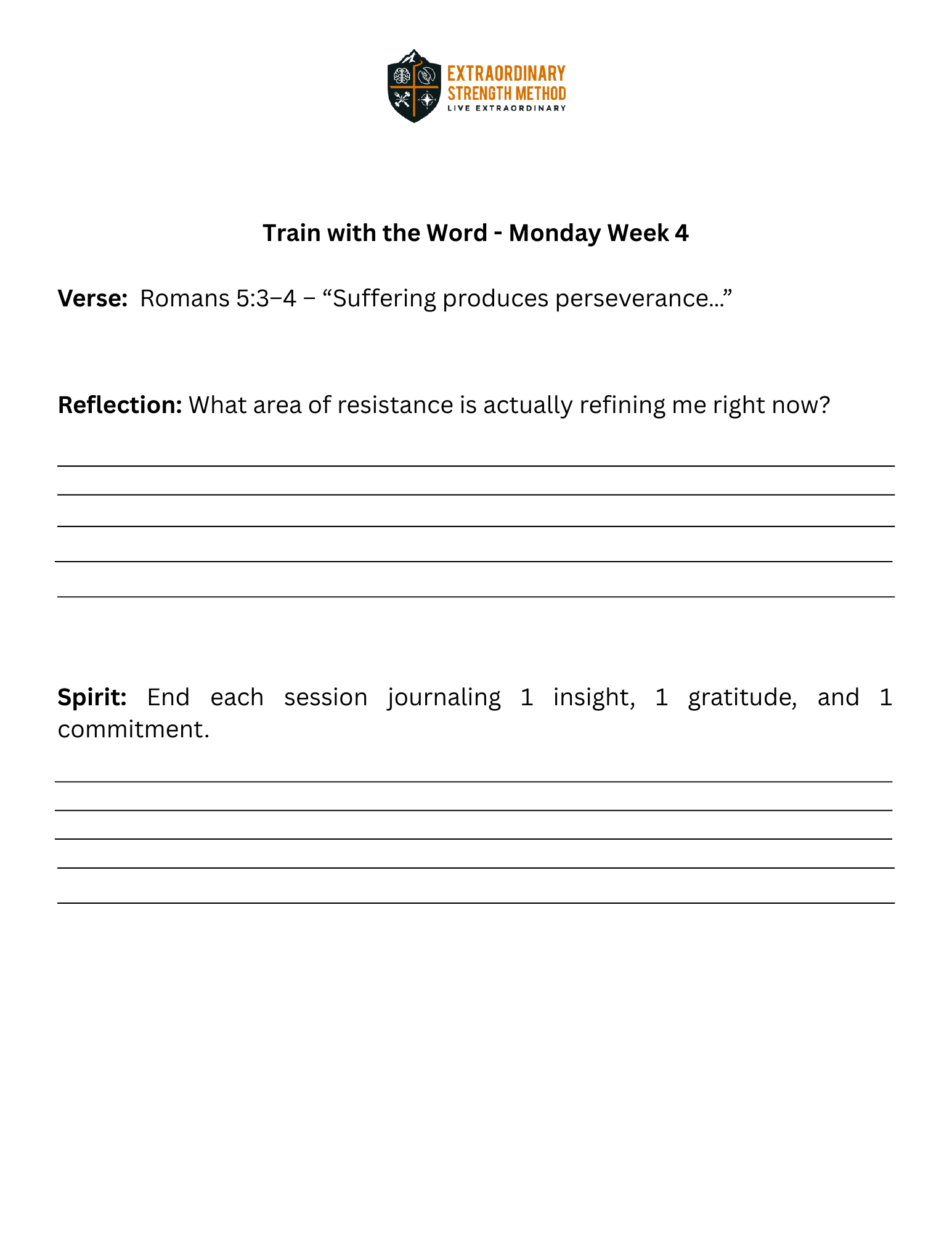 Forged in the Fire sample page: Train with the Word, Week 4 Scripture and reflection