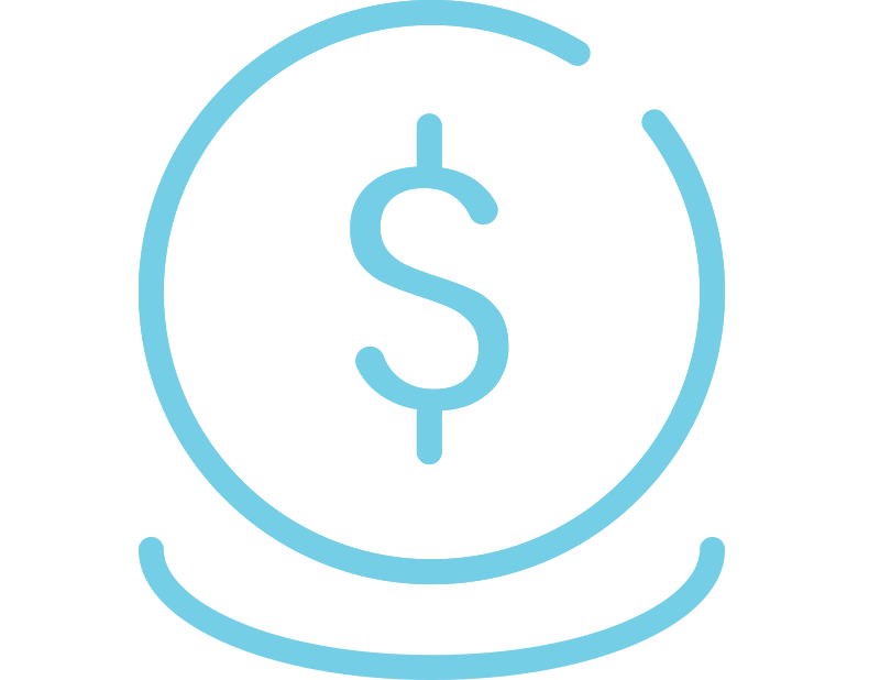 Line drawing of a dollar sign inside a circle with an arc below, representing financial or monetary concept.