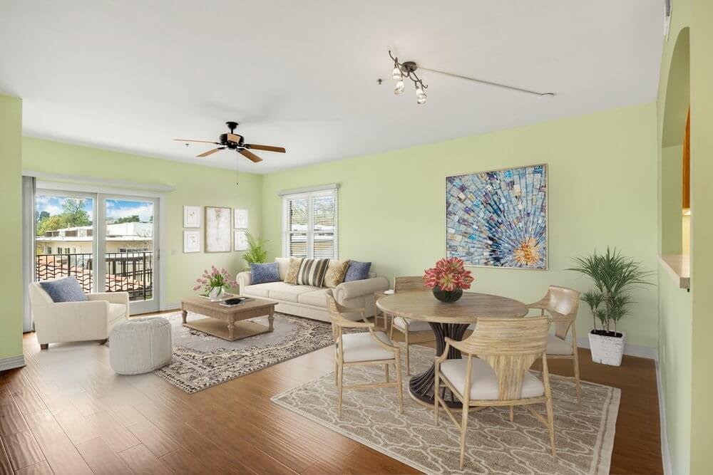 Bright living and dining room in Amistad Apartment 201