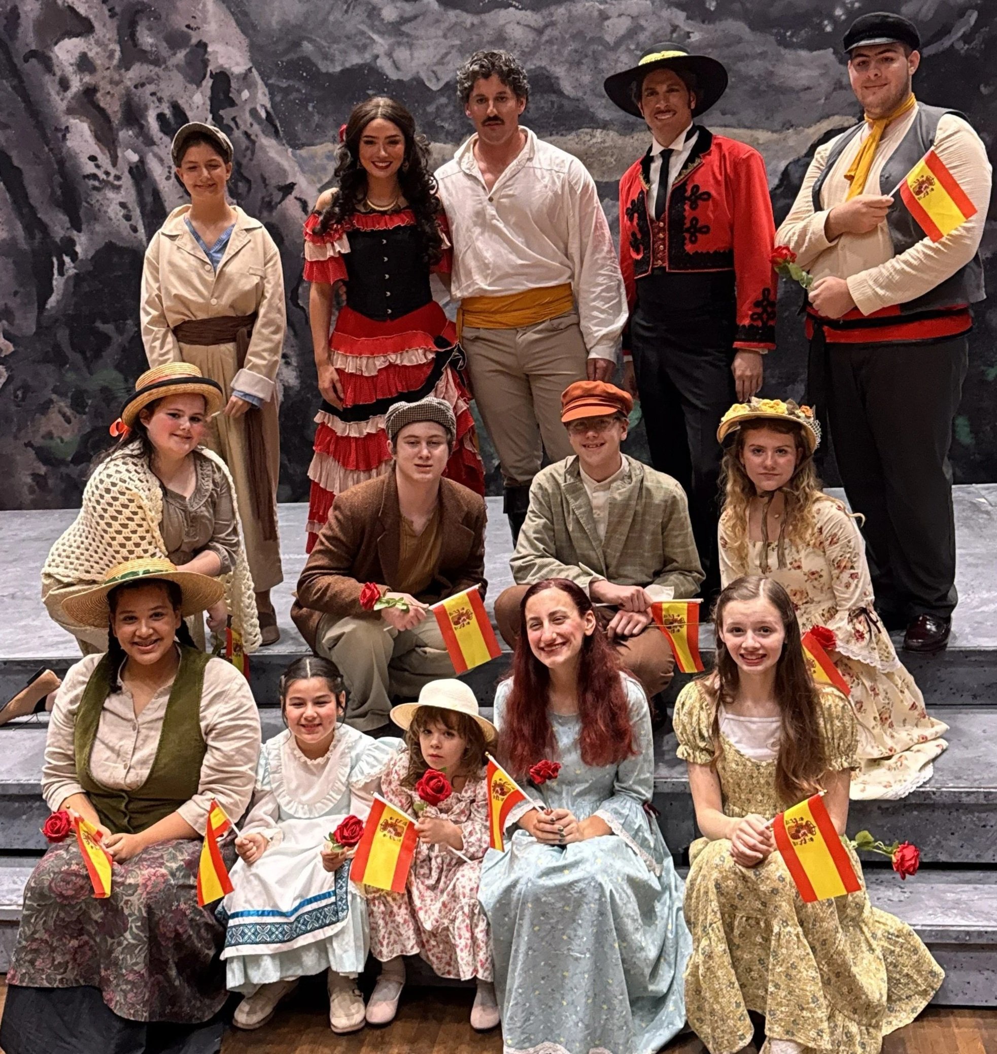 Childrens Choir with show principles Carmen, Don Jose, and Escamillo