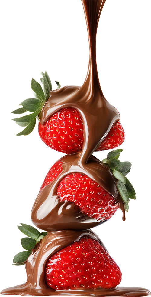 Strawberries with melted chocolate cascading over them.