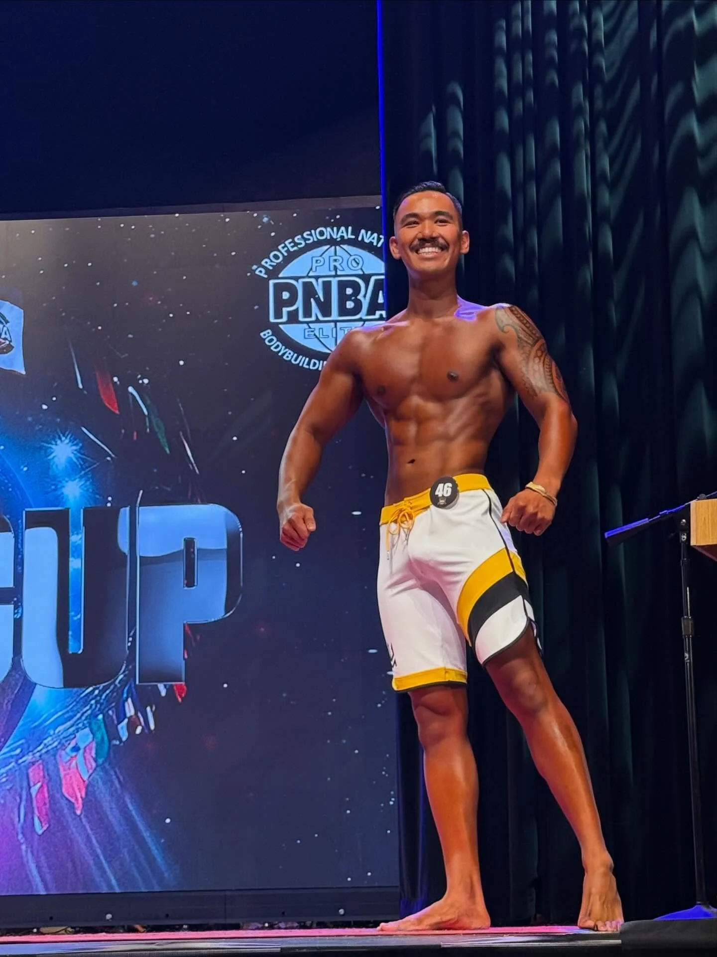 Jayson Salvador, co-founder of Whey Drip at a Professional National Bodybuildng competition.