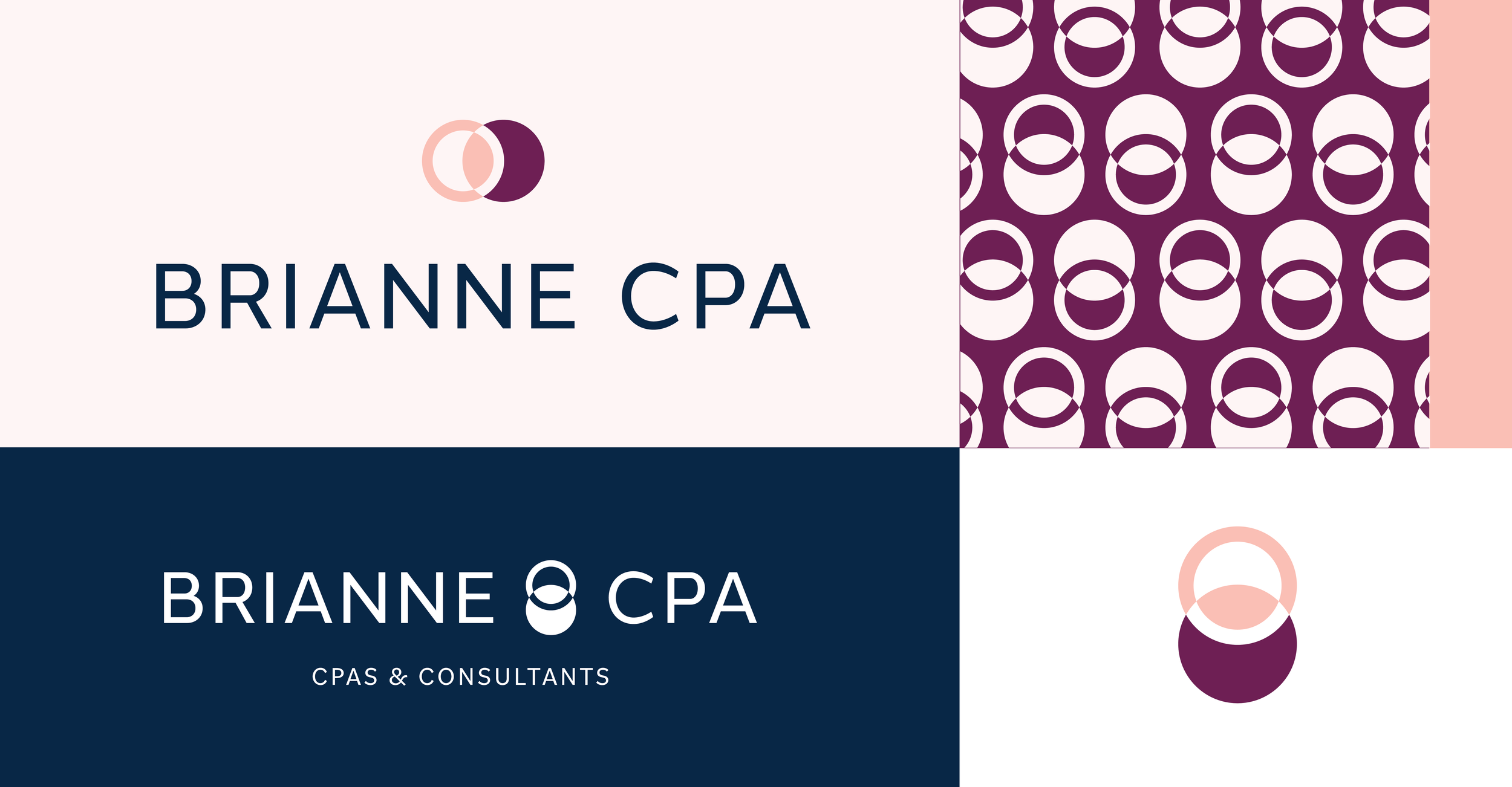 Business logo for Brianne CPA CPAs & Consultants, featuring circular design elements in purple and pink.