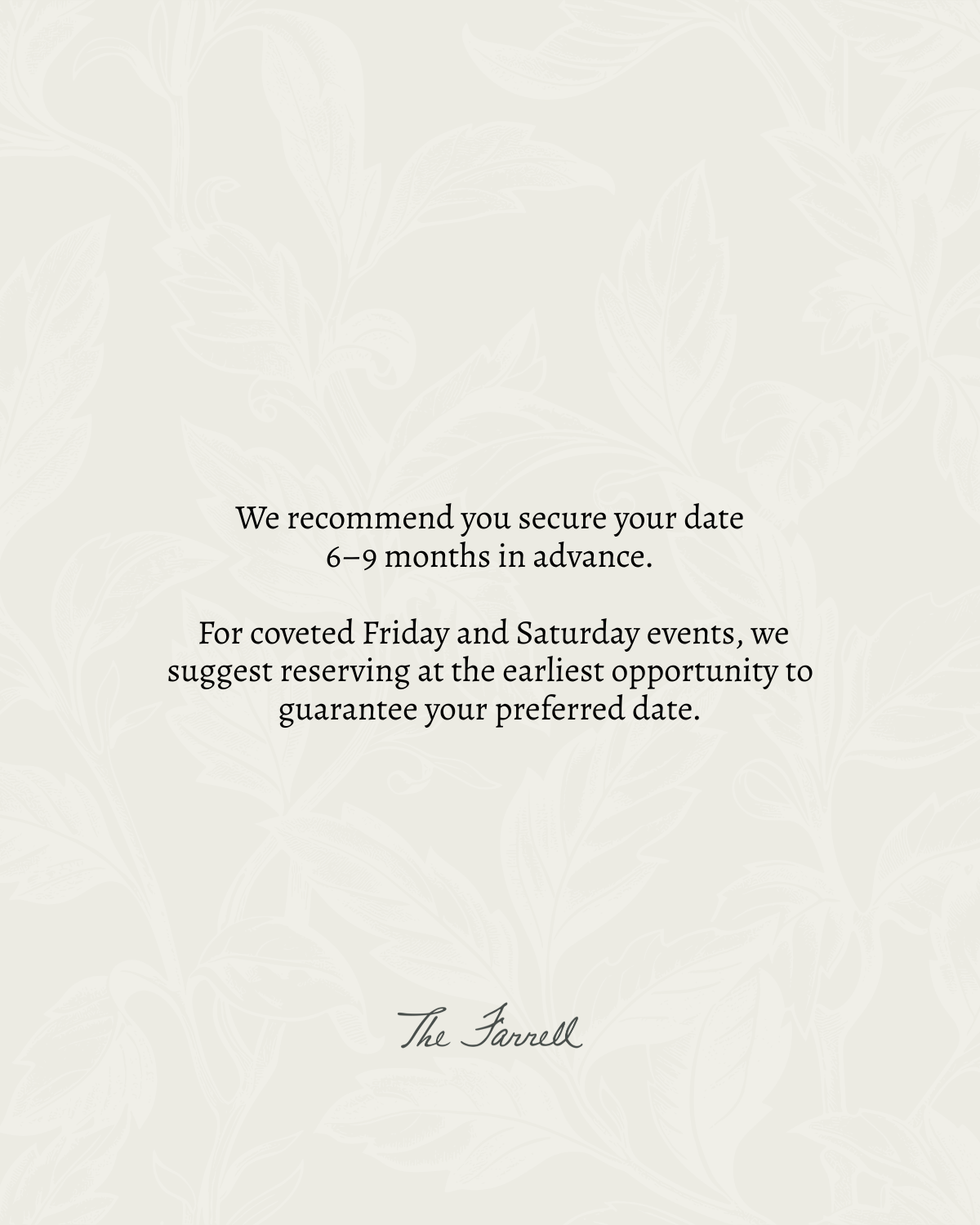 A wedding invitation with a light floral background, black text, and elegant cursive signature at the bottom.