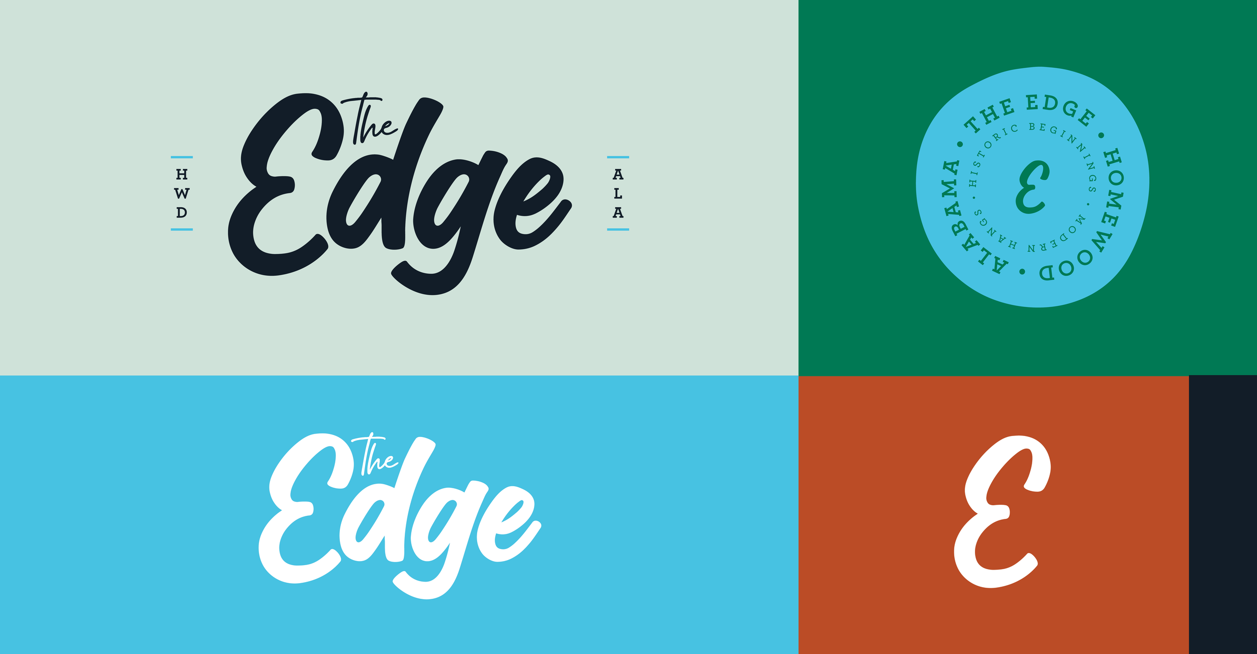 A digital collage with the words 'The Edge' in large cursive font, surrounded by colorful blocks and circular logos with text related to history and education.