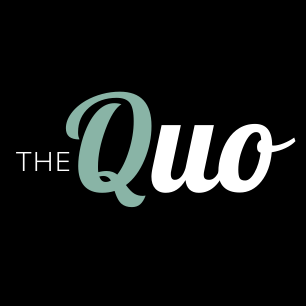 Logo with the word 'The Quo' in stylized text on a black background.
