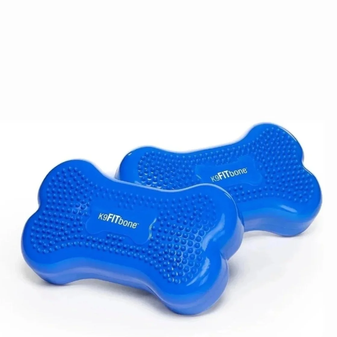 Blue K9FITbone fitness toys for dogs, bone-shaped with textured surface for chewing and massage.