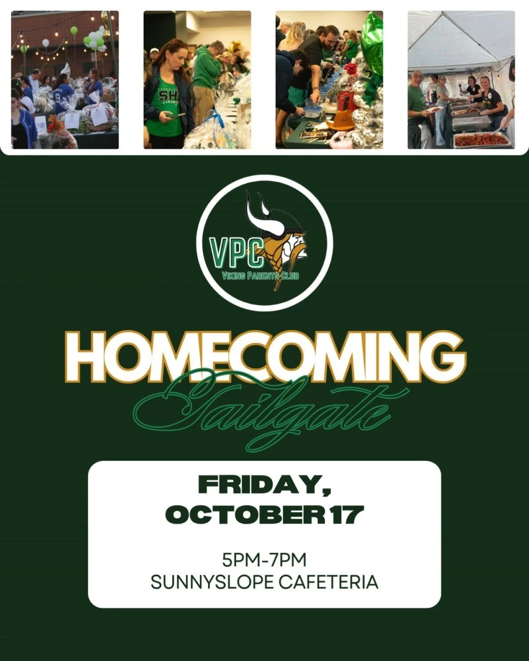 Join us on Friday, October 17 for food, fun, a silent auction, and raffle prizes before the big game.
Check out the link for details and sign-ups.
Let’s make this the BEST tailgate yet, VPC!