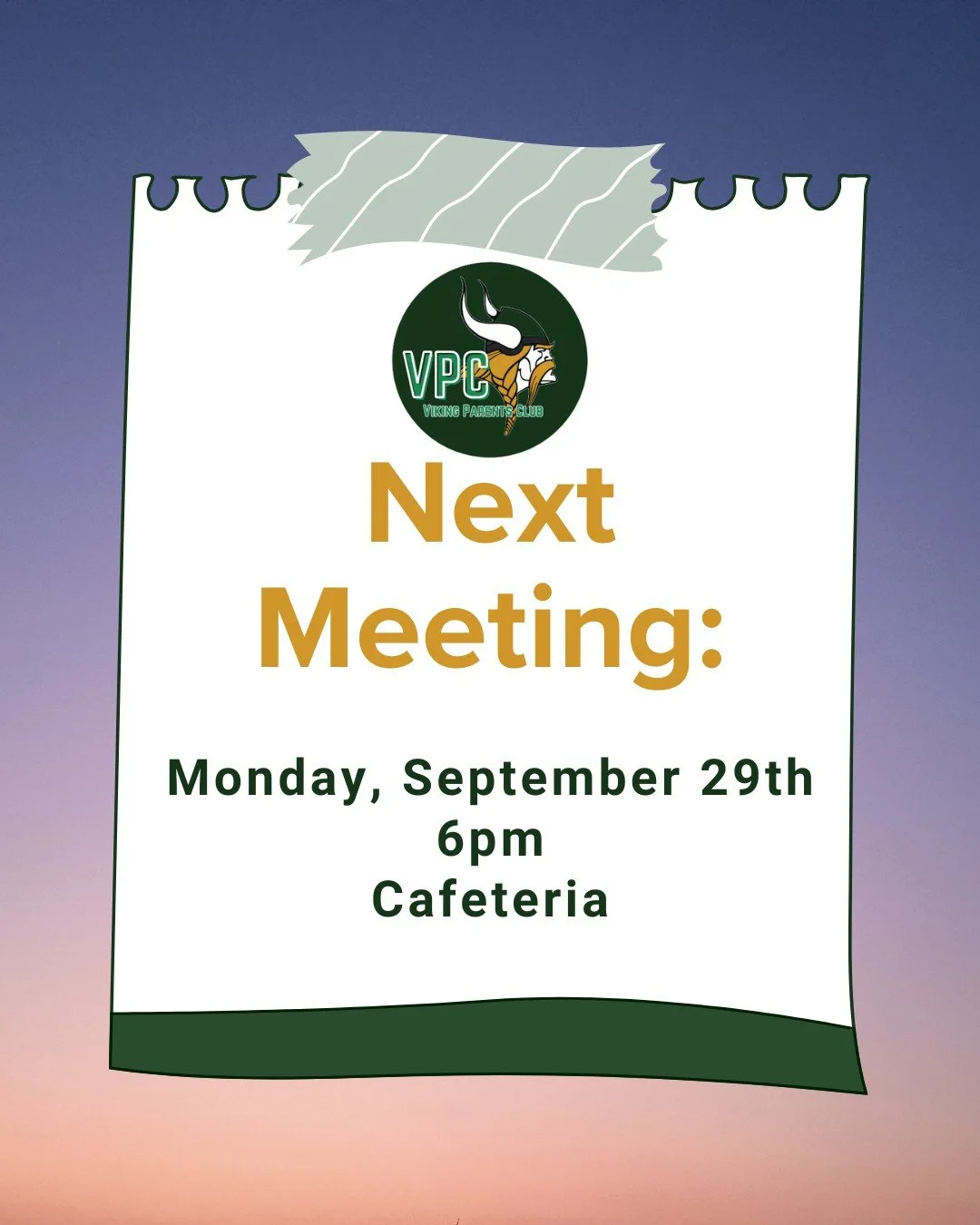 Join us next Monday for the next VPC meeting. Catch up on all things Homecoming Tailgate, hear from school administrators and from student council, and buy spirit wear all in one night! We hope to see you there!