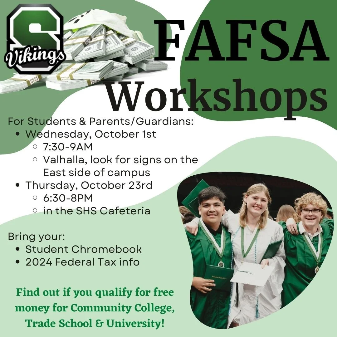 Seniors and parents — need help filling out the FAFSA? Join the Career Center next Thursday, 10/1, for a hands-on workshop where you’ll get guidance step by step and have your questions answered. And if you can't make it on 10/1, there's