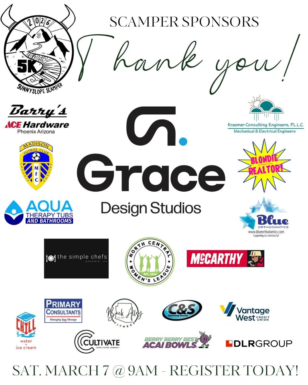 Thank you to our awesome 5k Scamper sponsors! We love our community! 

If you haven't already, register for the March 7th 5K now. Click the link in our bio for more info.