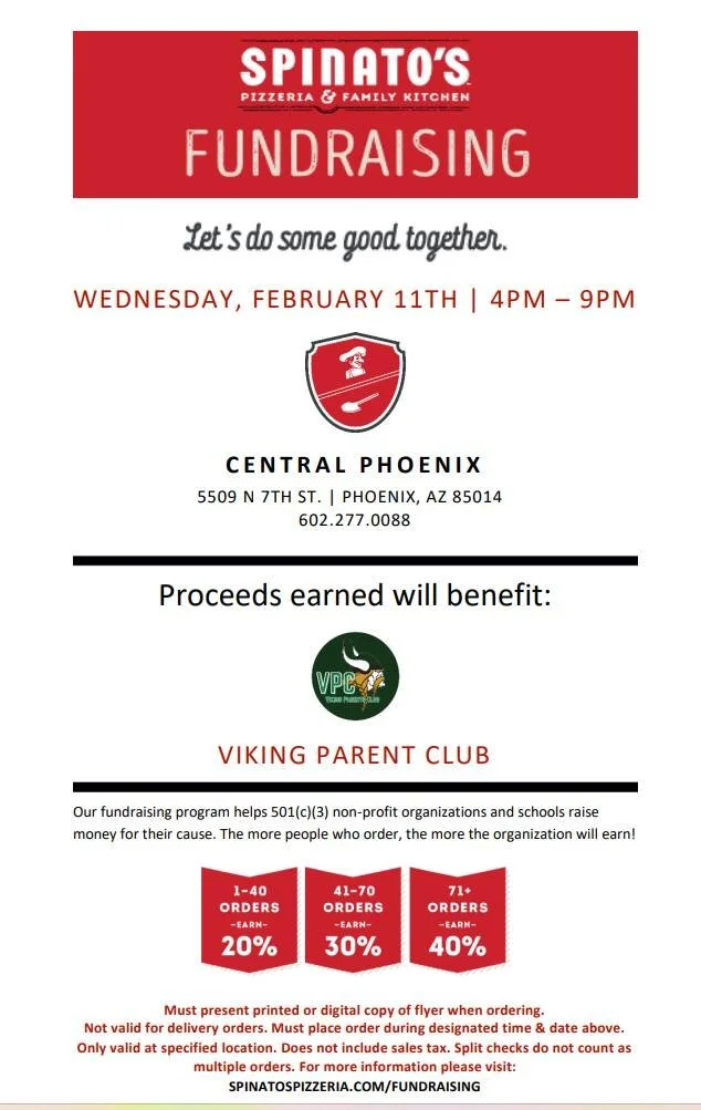 Dinner plans? We&rsquo;ve got you covered! Join us at Spinato&rsquo;s tonight for our VPC Dine Out. Show this flyer and support VPC! See you there!