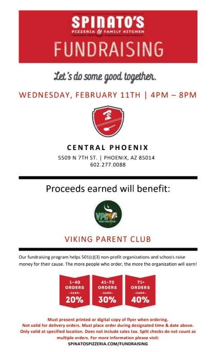 Mark your calendars for our Spinato&rsquo;s Central Phoenix Dine Out this Wednesday from 4-8pm! Grab dinner with family and friends and give back at the same time.

Present this digital flyer when ordering. (Delivery orders are excluded.)

Every bite