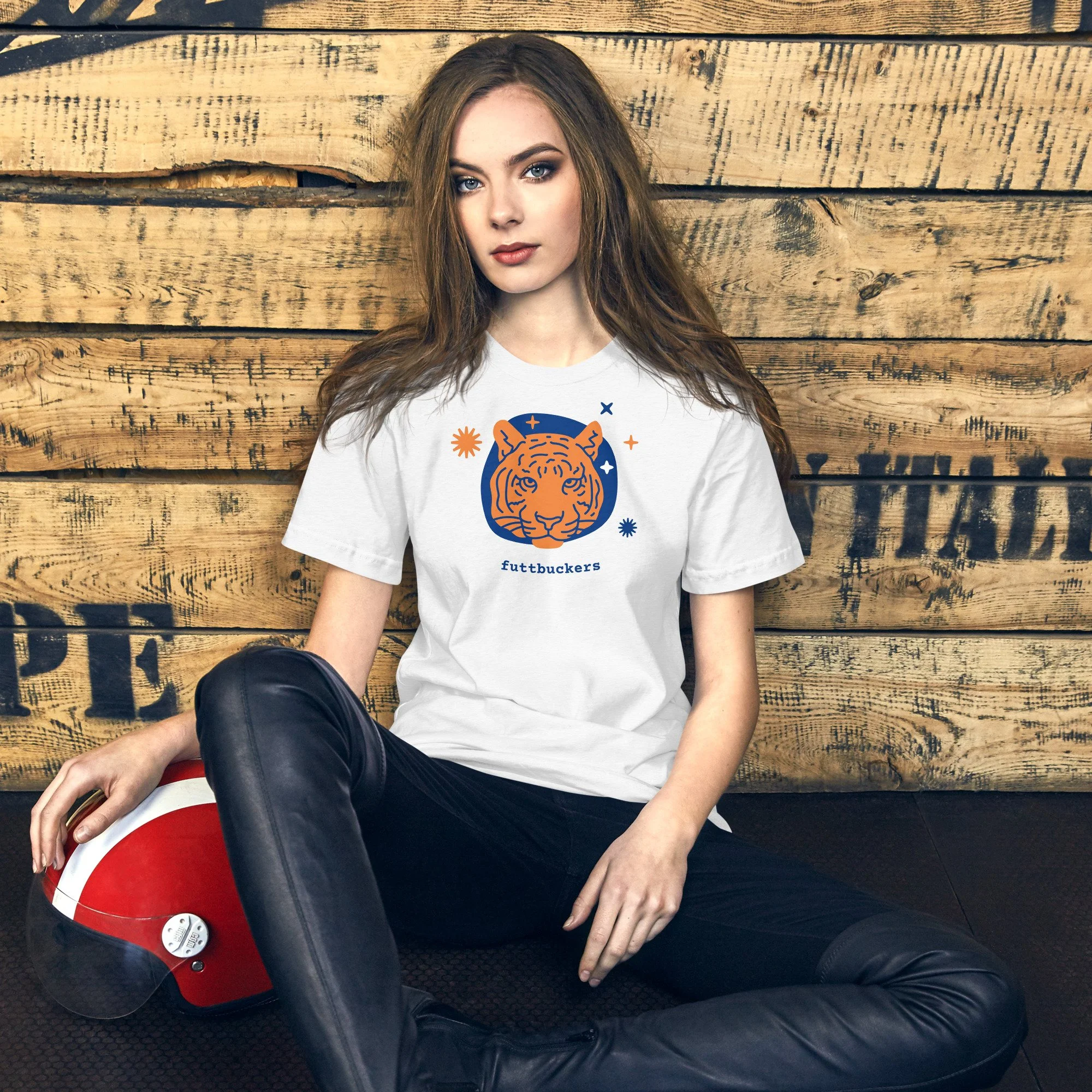 Nene & Wolf Wait What tee in solid white blend, minimal tiger graphic tee, slightly unhinged apparel