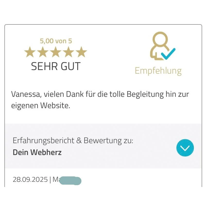 Kundenrezension bei Proven Expert für die tolle Begleitung von Vanessa Lagnach zur eigene Website.