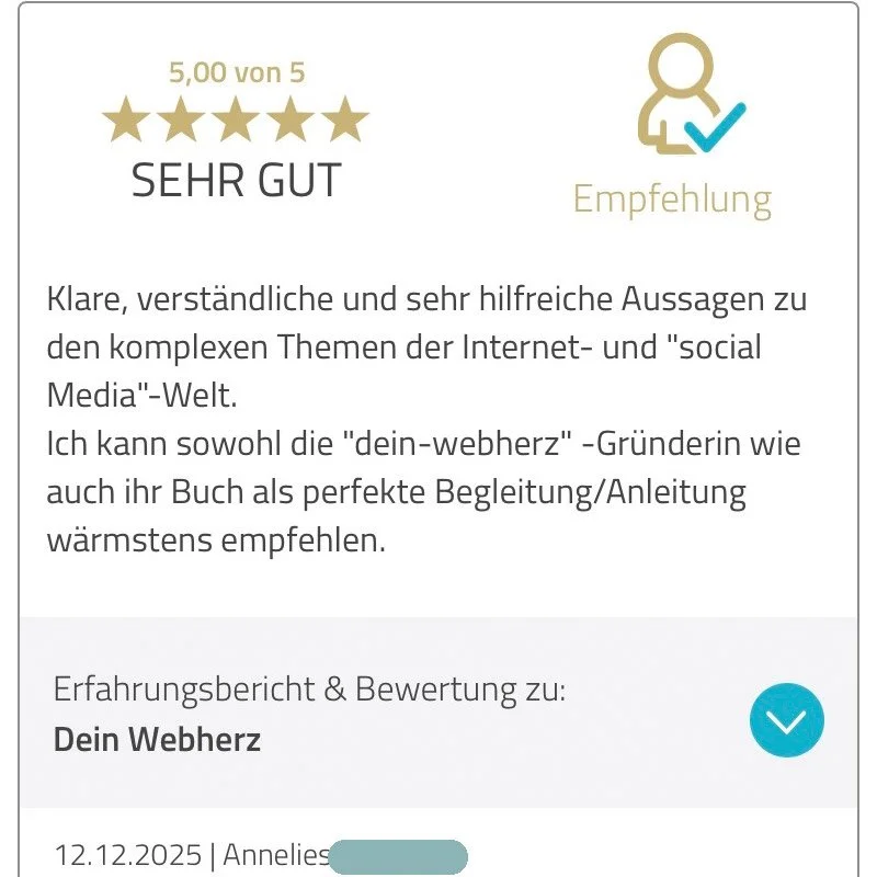 Kundenrezension bei Proven Expert für die tolle Begleitung von Vanessa Lagnach zur eigene Website.