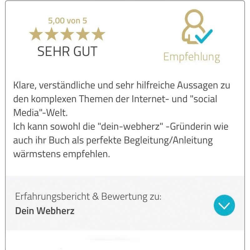 Eine Kundin beschreibt die Arbeit mit Dein Webherz als sehr positiv.
