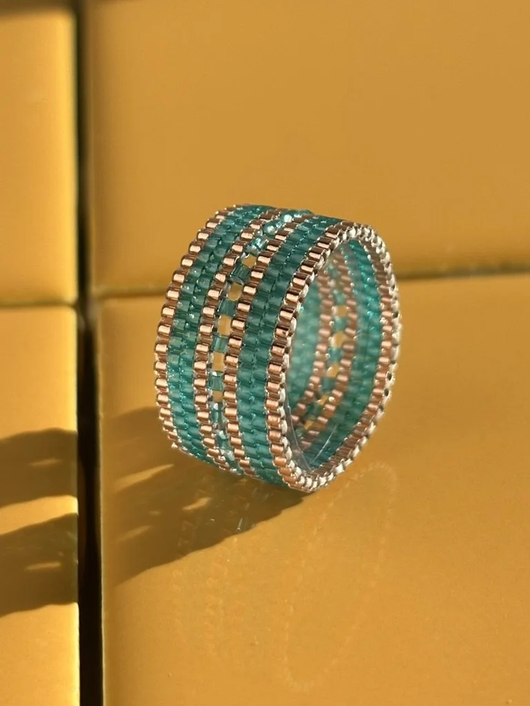 Mirror Stacked Aqua Rose ring