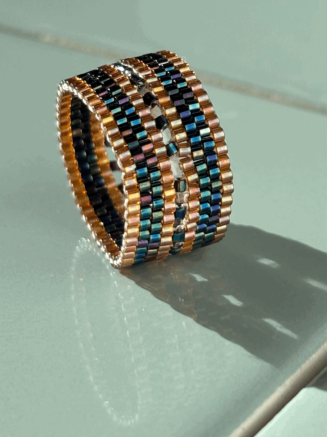 Mirror Stacked Mango Black Rainbow ring