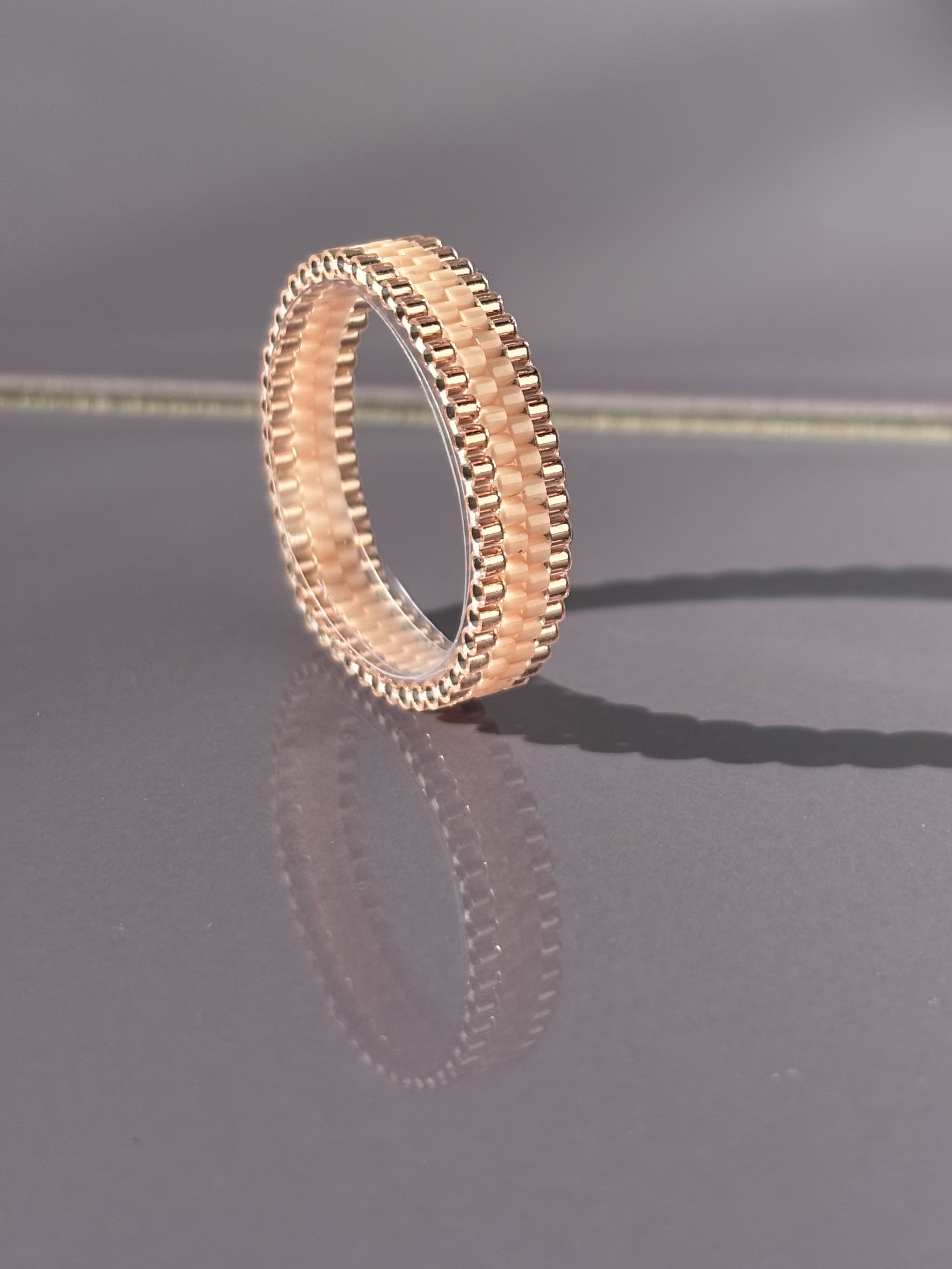 Metallic Rose-Lined Baby Pink Stackable ring