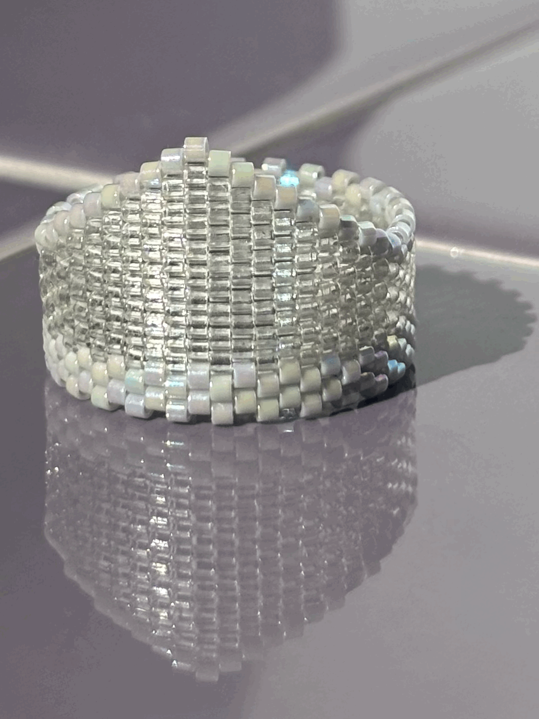 Ghost Grey Iridescent Widow's Peak ring