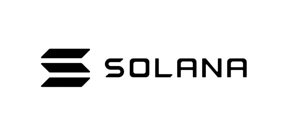 Solana logo with black stylized S and the word 'Solana' in black text on a white background.