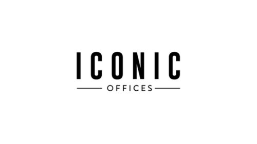 Logo with the text 'ICONIC OFFICES' in black capital letters.