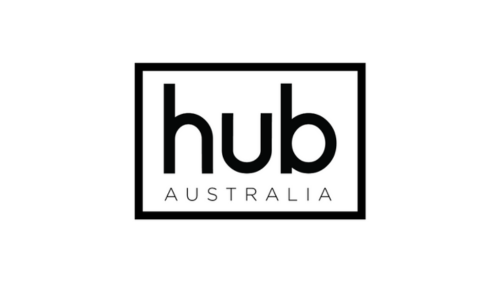 Hub Australia logo with black text and border on a white background.