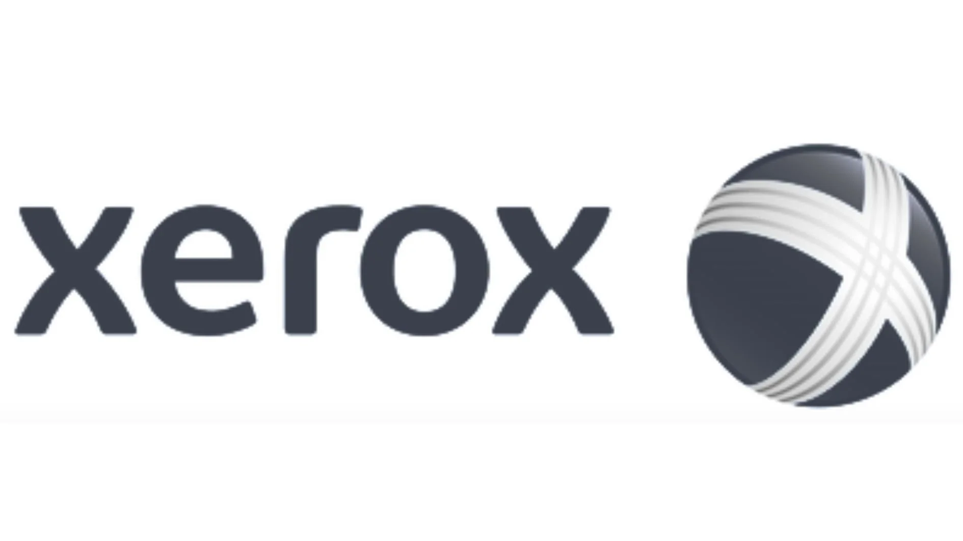 Xerox logo with black text and a spherical design with black and white lines