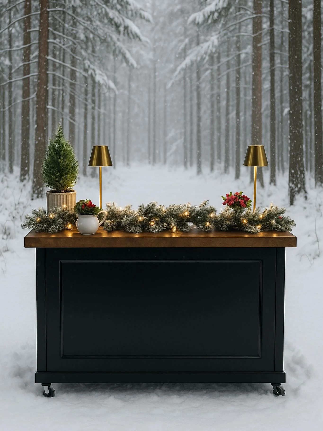 Cart? 100% real. Forest? We can neither confirm nor deny 😂
Meet the newest member of the Cart Blanche lineup &mdash; a shiny black stunner ready to level up your holiday events and whatever comes next. Let&rsquo;s get planning!