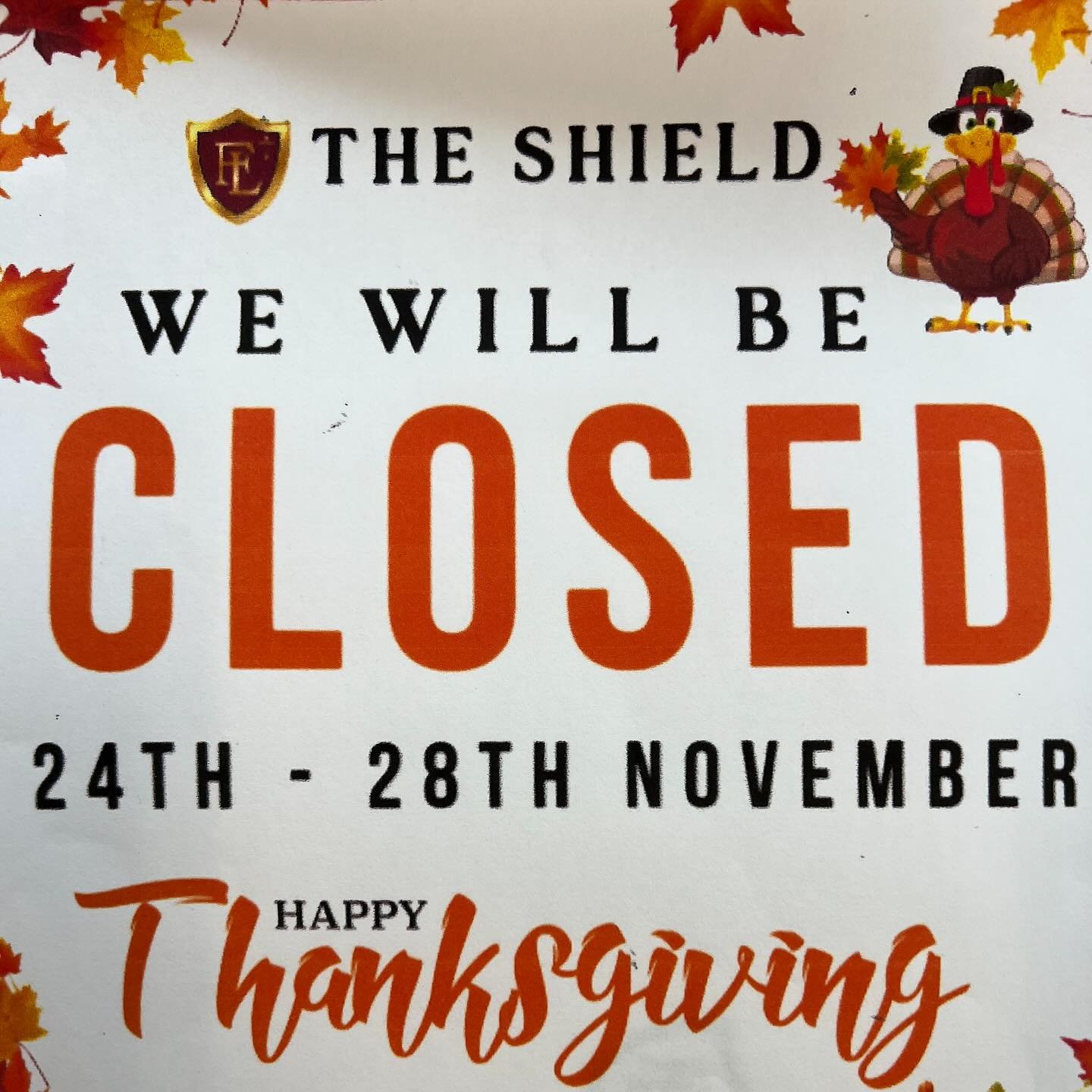 Get all your Shield needs this week!!! We will be closed next week for Fall Break!! 🍃🍂🦃🧡💛🤎