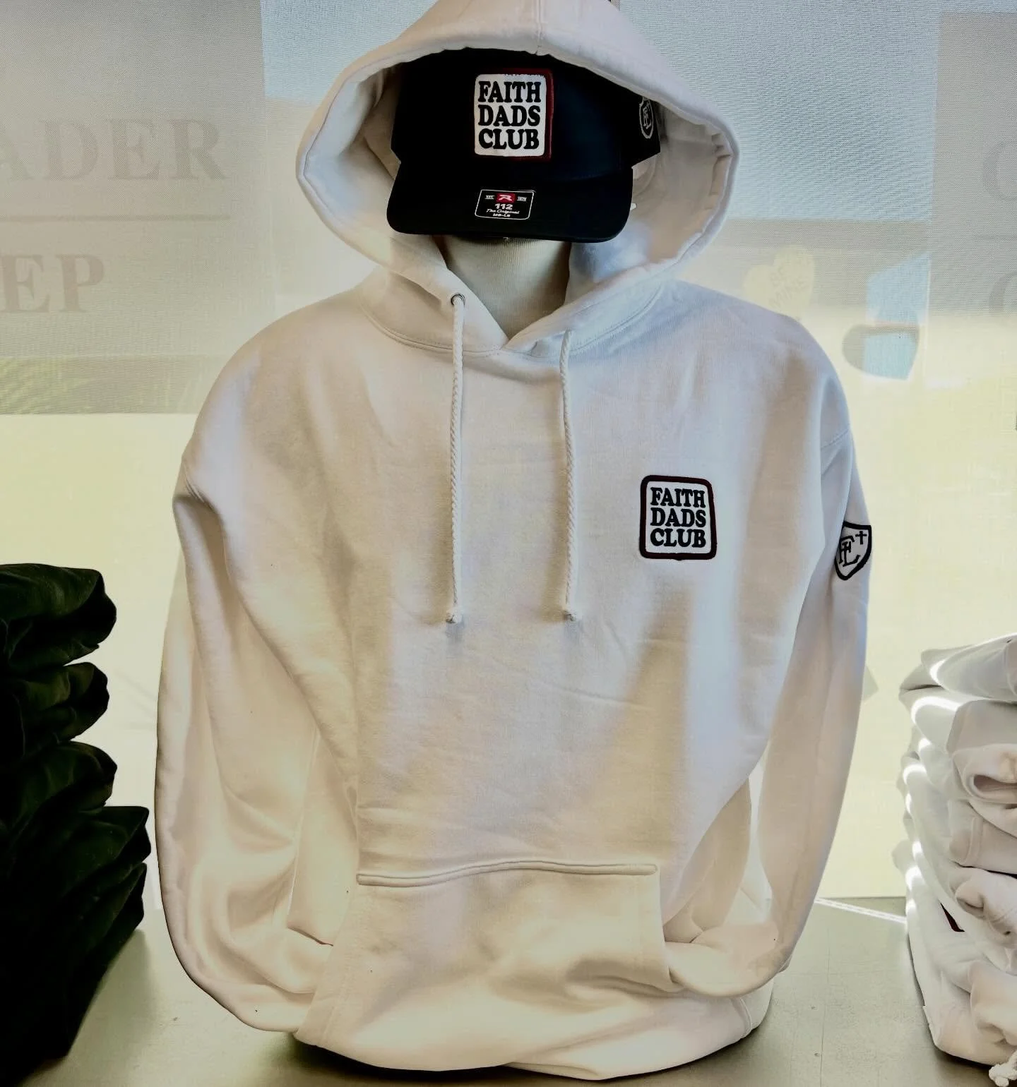 Join the club!!! Faith Mom and Dads club. 🤍🤍 Hoodies and hats for dad.  Zip up jacket, Crew neck and hats for Mom.