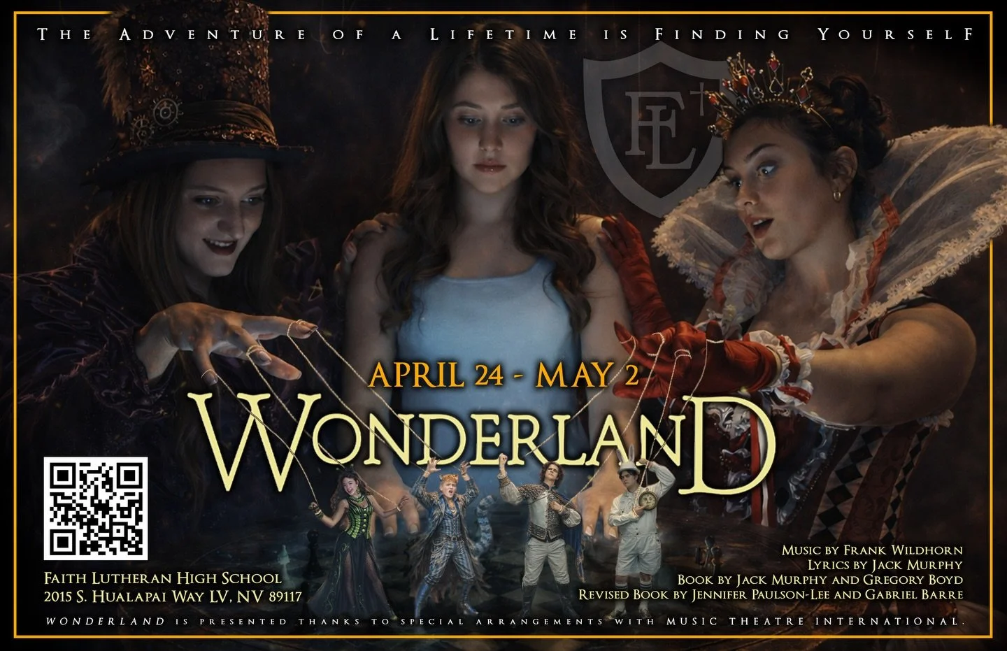 🎭 Opening Night is THIS Friday! 🎭

Step into the world of WONDERLAND, an electrifying modern retelling of the classic tale with music by Broadway hit-maker Frank Wildhorn!

Follow Alice as she tumbles into a strange, upside-down world filled with u