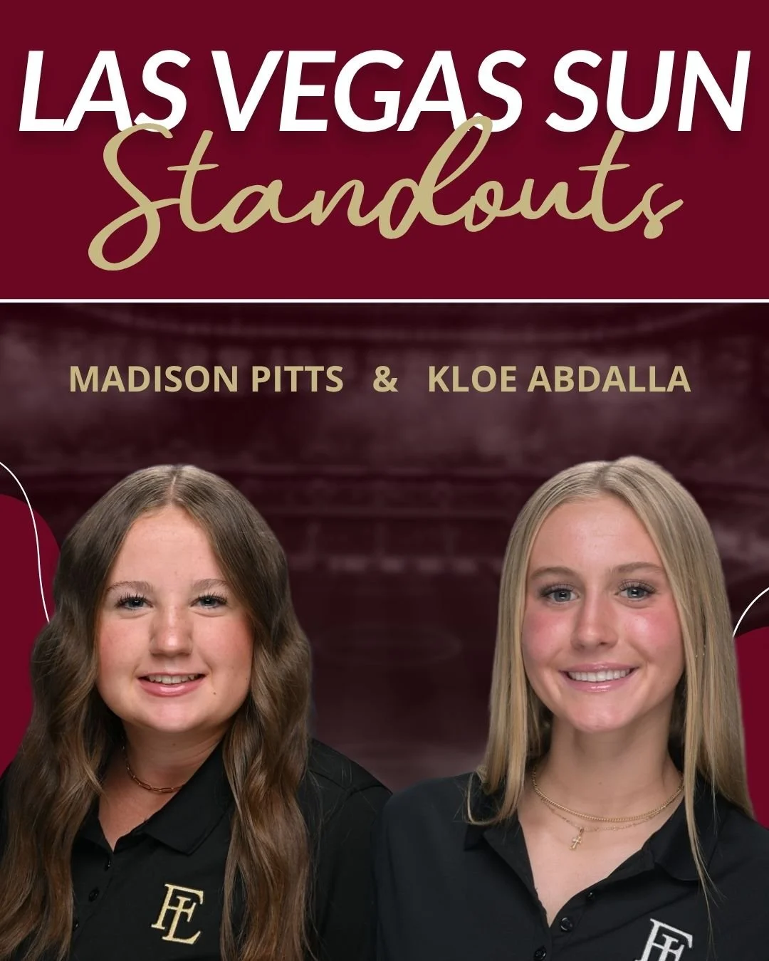 Kloe Abdalla (&lsquo;27) and Madison Pitts (&lsquo;29) were named finalists for the Las Vegas Sun Standout Awards!

⚽️ Kloe Abdalla | Female Athlete of the Year Finalist 
🥎 Madison Pitts | Rising Star Finalist

With more than 100 nominations in each