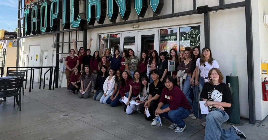 Our National Art Honor Society Visual Arts students recently took a field trip to the Neon Museum, where they explored the Las Vegas Boneyard through a guided tour! Students captured photos, sketched architectural details, and learned about the histo