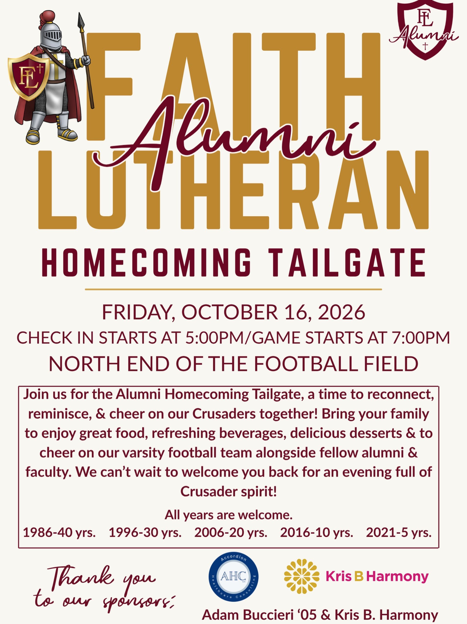Join us for the annual Alumni Homecoming Tailgate! Link to register is in our bio or visit www.faithlitheranlv.org