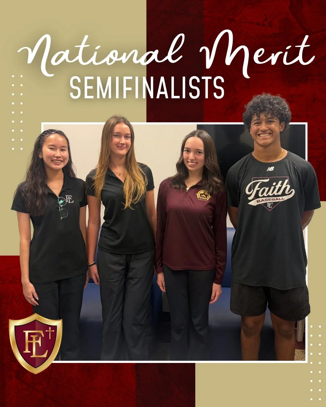 🎓 Congratulations to our FOUR National Merit Scholarship Semifinalists! 🛡️

Riley Chan, Ella Wiesel, Violet Trujillo, and Quinten Miranda have been named Semifinalists in the 2027 National Merit Scholarship Program!

More than 16,000 students natio